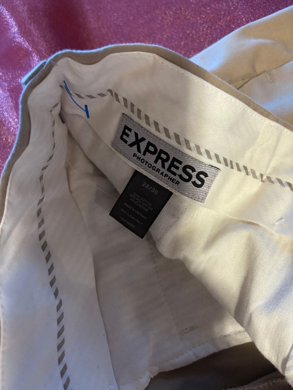 Express Photographer Pants Mens 28 Khaki Slim Dress Chino Flat Front Stretch